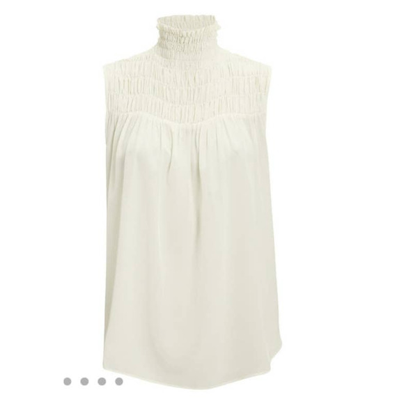 NWT‎ NEW FRAME Smocked Silk Sleeveless Mock Neck Top White XS - Picture 5 of 12